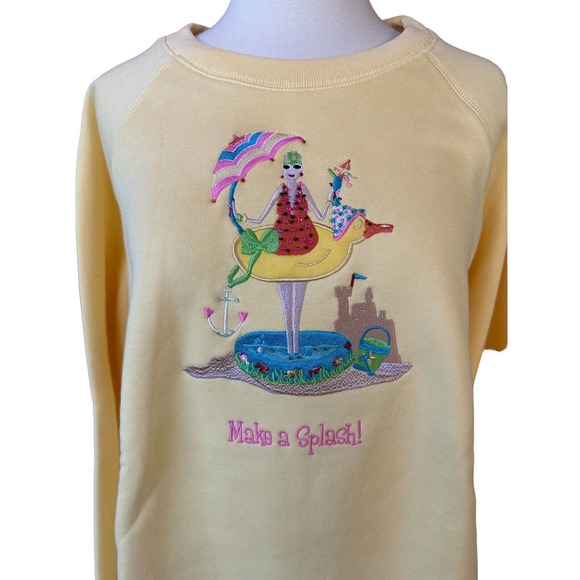 Quacker Factory Beach “Make A Splash” Yellow Sweatshirt Womens- Size Large - Picture 5 of 10
